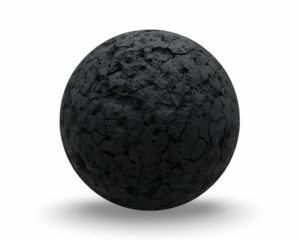 Cracked black sphere transparent background representing drought and environmental issues suitable for illustrating climate change or soil degradation