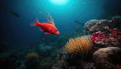 Fototapeta premium Marine creatures beneath the waves: Goatfish species Parupeneus forsskali