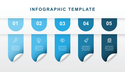 Design infographic template element with 5 step with paper style can be used for presentation and business information