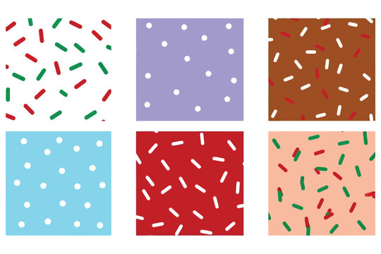 Vector art of collection of colorful seamless patterns with sprinkles and dots, perfect for backgrounds and designs