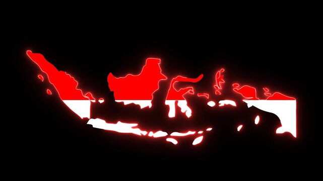 a neon animation of flag map Indonesia with red color