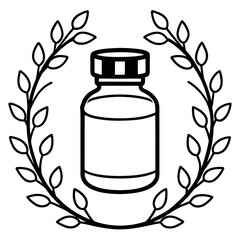 Herbal medicine bottle surrounded by a delicate wreath of leaves showcasing natural health care and wellness