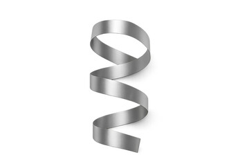 Silver metallic spiral ribbon curling on transparent background