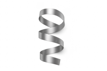 Silver metallic spiral ribbon curling on transparent background