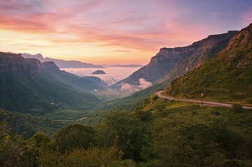 Fototapeta premium Scenic panorama stretching across a mountain and valley landscape
