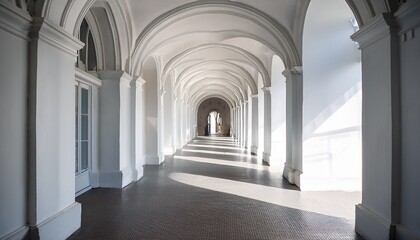 Obraz premium empty white archway hallway with natural light