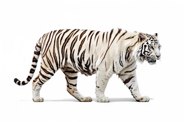 Naklejka premium Tiger strolling on a plain white surface