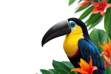 Fototapeta premium Toucan perched against a plain white background