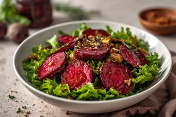 Traditional beetroot salad with vinaigrette dressing