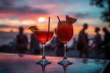 Two Cocktails Held Against Vibrant