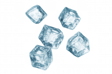 Ice cubes falling, ready for cooling drinks. Transparent background for easy integration into designs