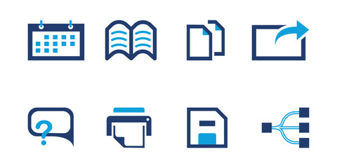 Set of Eight Blue Flat Icons for Digital Interface