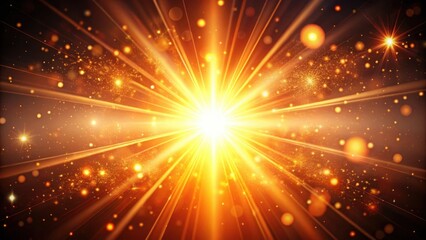 Vibrant abstract orange light burst with peach and golden sparkling rays on dark background, golden, rays,  golden, rays