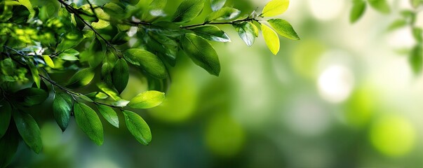 A close-up of fresh, vibrant green foliage with soft, out-of-focus highlights on a natural background