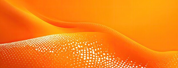 Abstract, gradient orange background with a dotted pattern and flowing, curving lines and forms