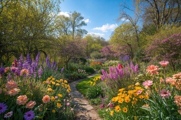 Obraz premium Colorful blossoms blooming in a garden in springtime