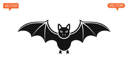 A stylized black bat silhouette with outstretched wings, vector illustration, isolated on white background.
