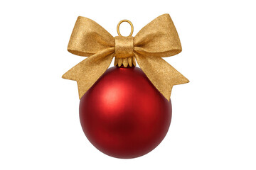 Red christmas bauble with golden glitter bow