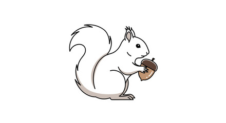 A white cartoon squirrel holding a brown acorn against a plain white background.