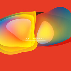 Abstract fluid shapes, vibrant colors blend. Orange background provides contrast, dynamic composition. Modern design element.