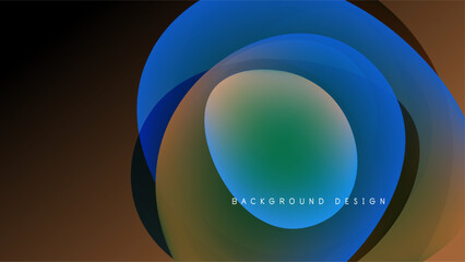 Abstract colorful layers create flowing circular design. Gradient hues blend, forming dynamic visual effect. Background is dark.