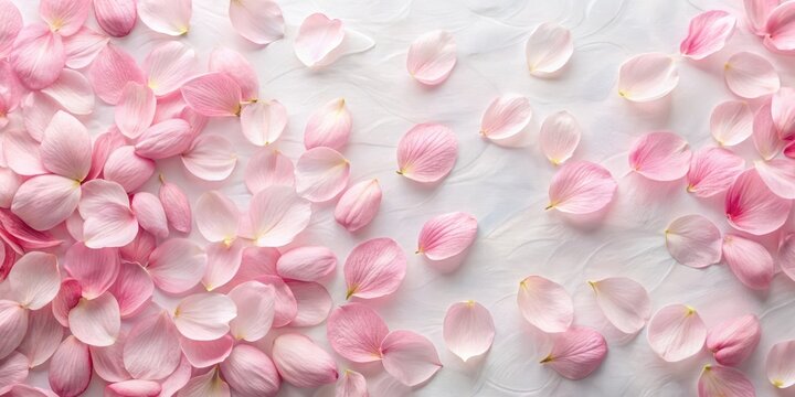 Fototapeta Soft pink sakura petal patterns on a white background with delicate brushstrokes and subtle texture giving a romantic and elegant feel, cherry blossom, sakura