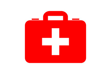 Fototapeta premium Red first aid kit with white cross symbol isolated on transparent background