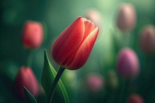 Close-up of a Tulip's Pistil with Abstract Green and Pink Floral Colors