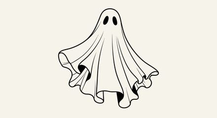 A simple, black and white illustration of a floating ghost.