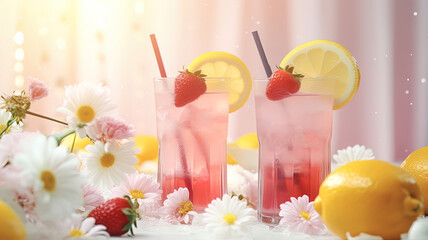 Refreshing Icy Drink with Lemon and Strawberry