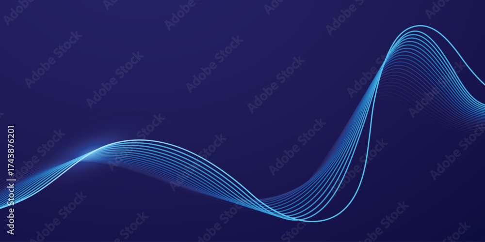 Wall mural abstract glowing wave lines on dark blue background. dynamic wave pattern. modern flowing wavy lines