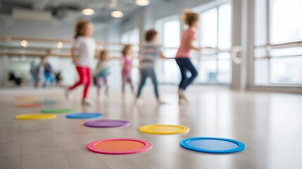 Fototapeta premium children play hopscotch indoors