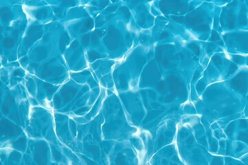 Fototapeta premium Summer-themed Water Texture with Sea Blue Ripples and Light Effects for Cosmetic and Spa Banners, Abstract Wave Patterns in Top View of a Pool or Bathroom, Minimalist Design