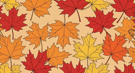 A vibrant pattern of colorful maple leaves, showcasing autumn hues.