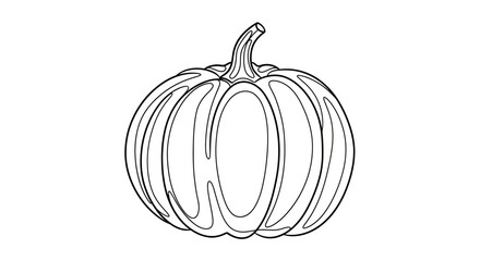 A simple black and white illustration of a ripe pumpkin, with detailed lines.