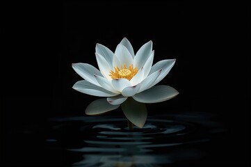 Isolated white lotus blossom against a dark backdrop, showcasing natural beauty and design elements