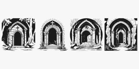 crypt sketch illustration vector set