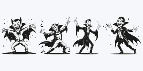 funny vampire dancing sketch illustration vector set