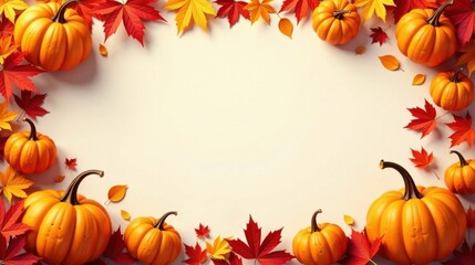Autumnal Harvest Celebration A Festive Frame of Pumpkins and Colorful Fall Leaves