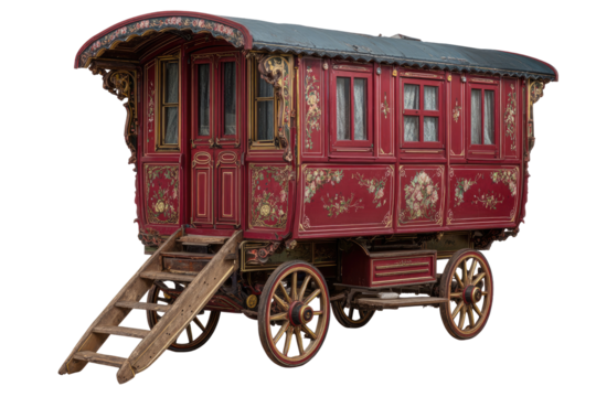 Ornate red gypsy caravan