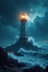 Lone Lighthouse Braving a Furious Storm A Beacon of Hope in the Tempestuous Night