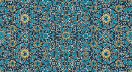 Detailed geometric pattern featuring turquoise and golden star designs