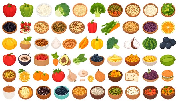 Vector illustration of various fruits and vegetables