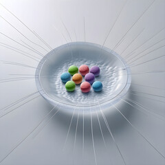 A 3D render of a eukaryotic cell in metaphase: chromosomes aligned centrally, spindle fibers extended, isolated on white background.