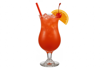 Refreshing tropical hurricane cocktail with fruit garnish