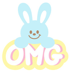 Cute OMG sale icon with bunny for online shopping, promotion, sticker, banner, discount, web button, campaign badge, brochure, price tag, animal, pet shop, vet, rabbit cartoon, ads, happy easter