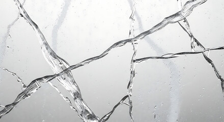 Cracked glass surface with sharp lines and reflections