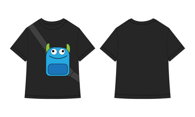 T shirt technical drawing vector illustration black color  template front and back
