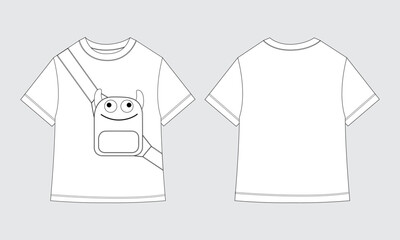T shirt technical drawing vector illustration template front and back