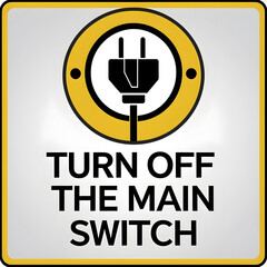 A caution sign with a power plug icon and bold text.